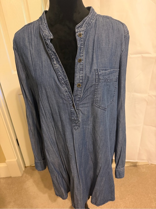 Eileen Fisher Tops - Eileen Fisher Blue Denim Henley-Style Lightweight Shirt Jacket